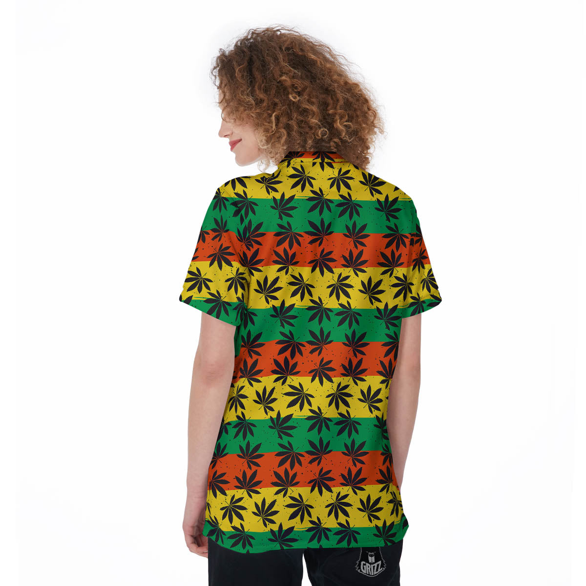 Reggae Hemp Leaves Classic Print Pattern Women's Golf Shirts-grizzshop