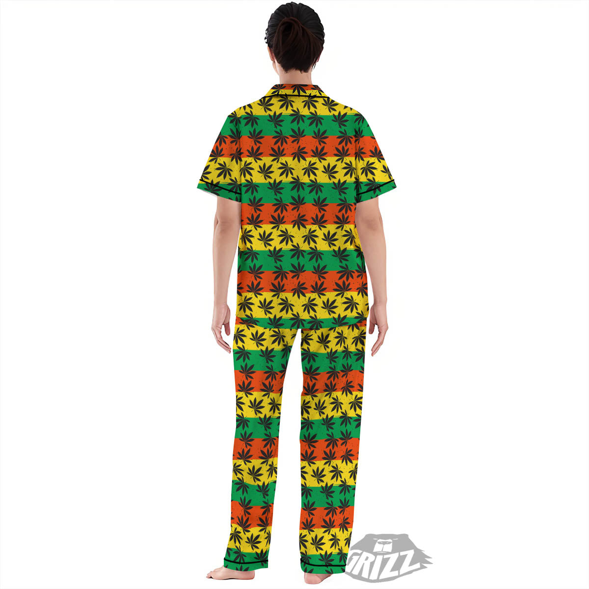 Reggae Hemp Leaves Classic Print Pattern Women's Pajamas Set-grizzshop