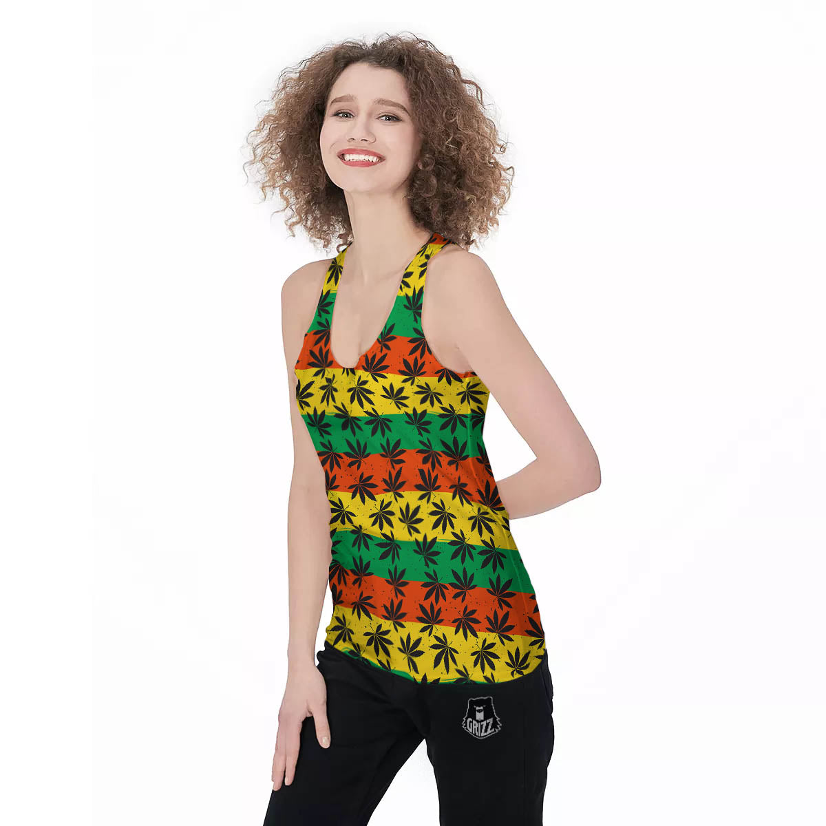 Reggae Hemp Leaves Classic Print Pattern Women's Racerback Tank Top-grizzshop