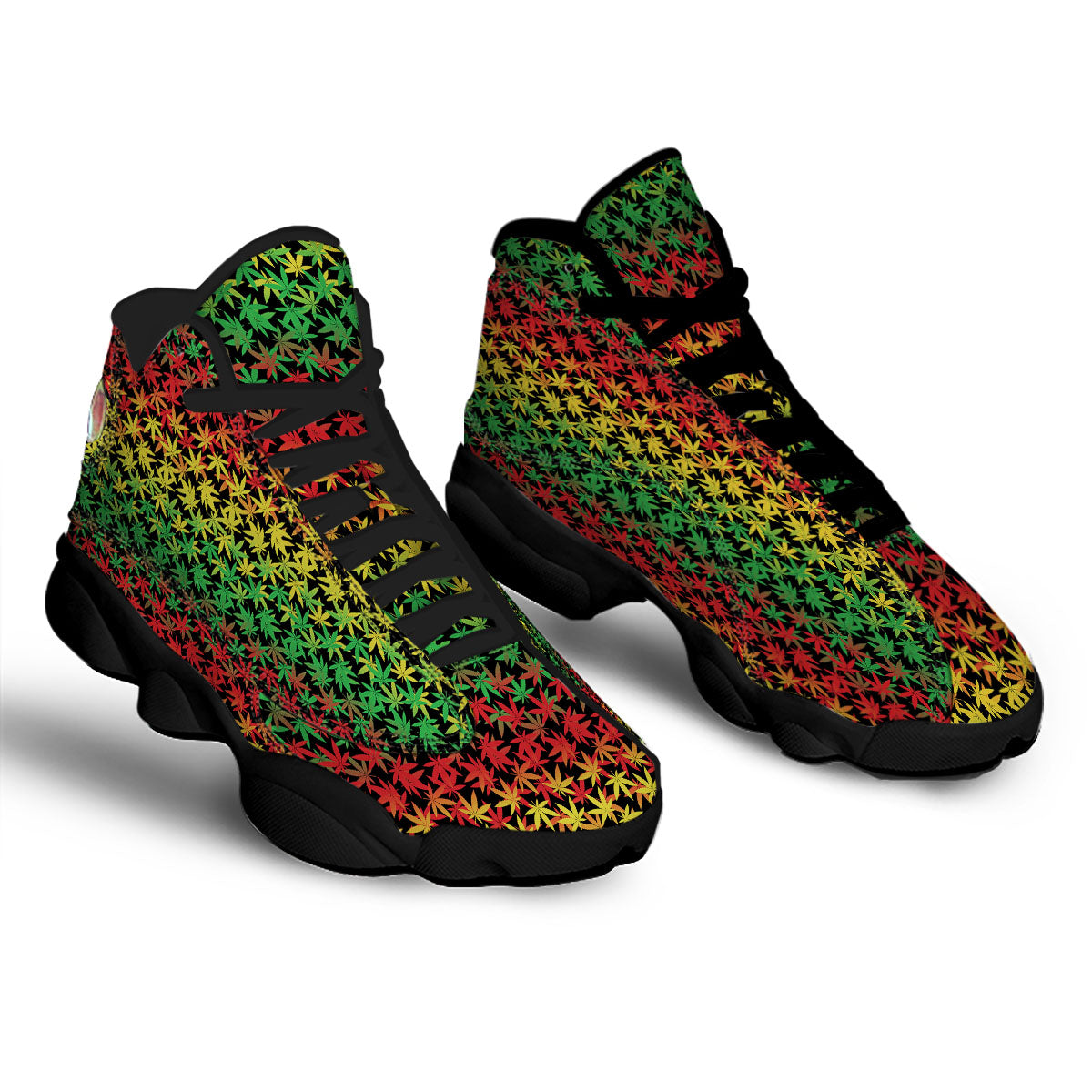 Reggae Hemp Leaves Print Pattern Black Basketball Shoes-grizzshop