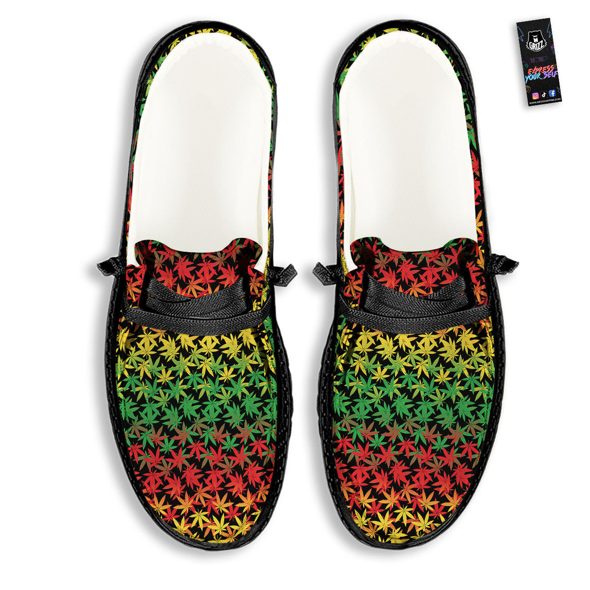 Reggae Hemp Leaves Print Pattern Black Loafers-grizzshop