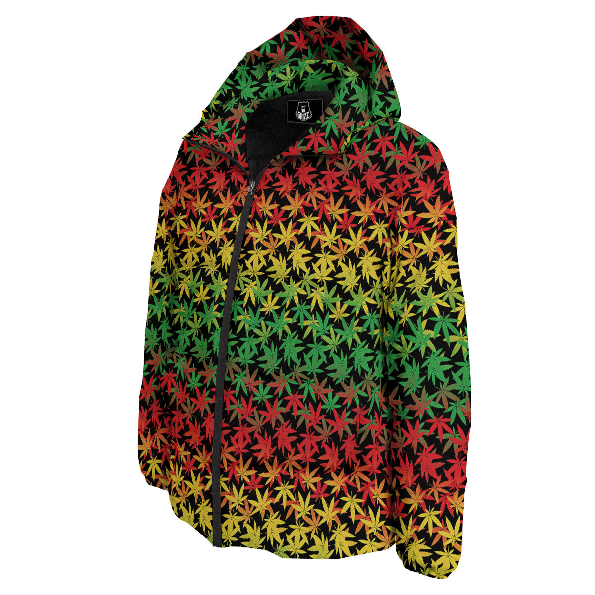 Reggae Hemp Leaves Print Pattern Down Jacket-grizzshop