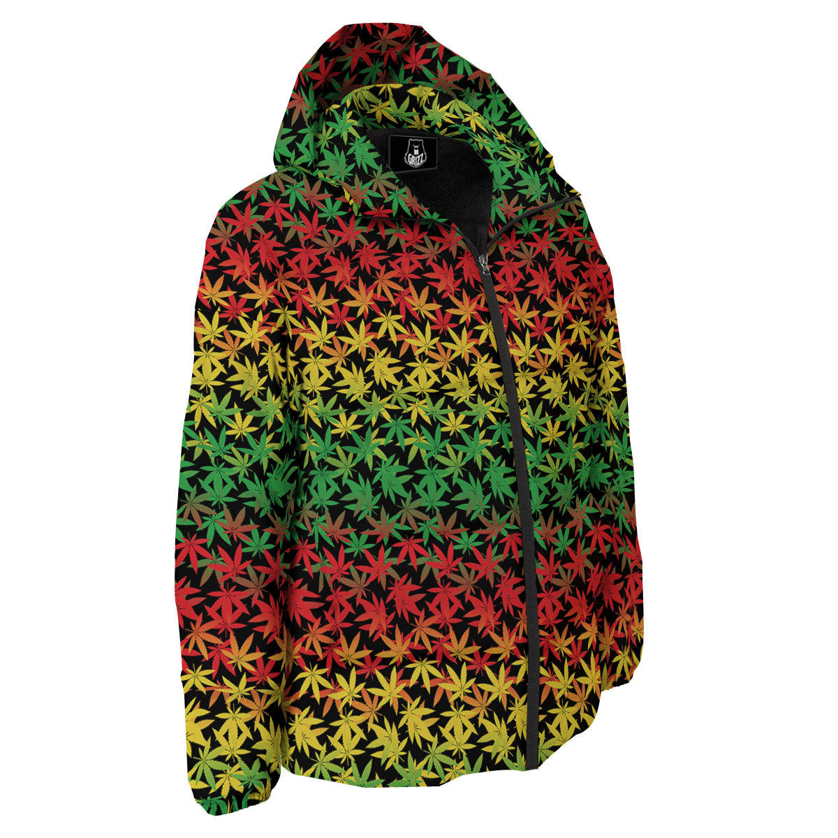 Reggae Hemp Leaves Print Pattern Down Jacket-grizzshop