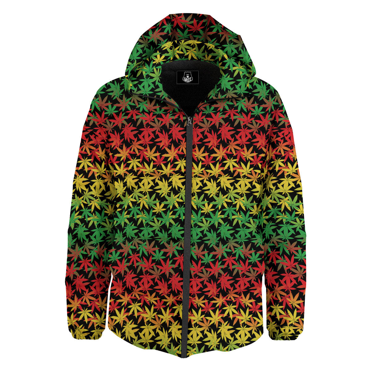 Reggae Hemp Leaves Print Pattern Down Jacket-grizzshop