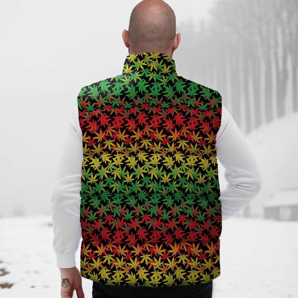 Reggae Hemp Leaves Print Pattern Down Vest-grizzshop