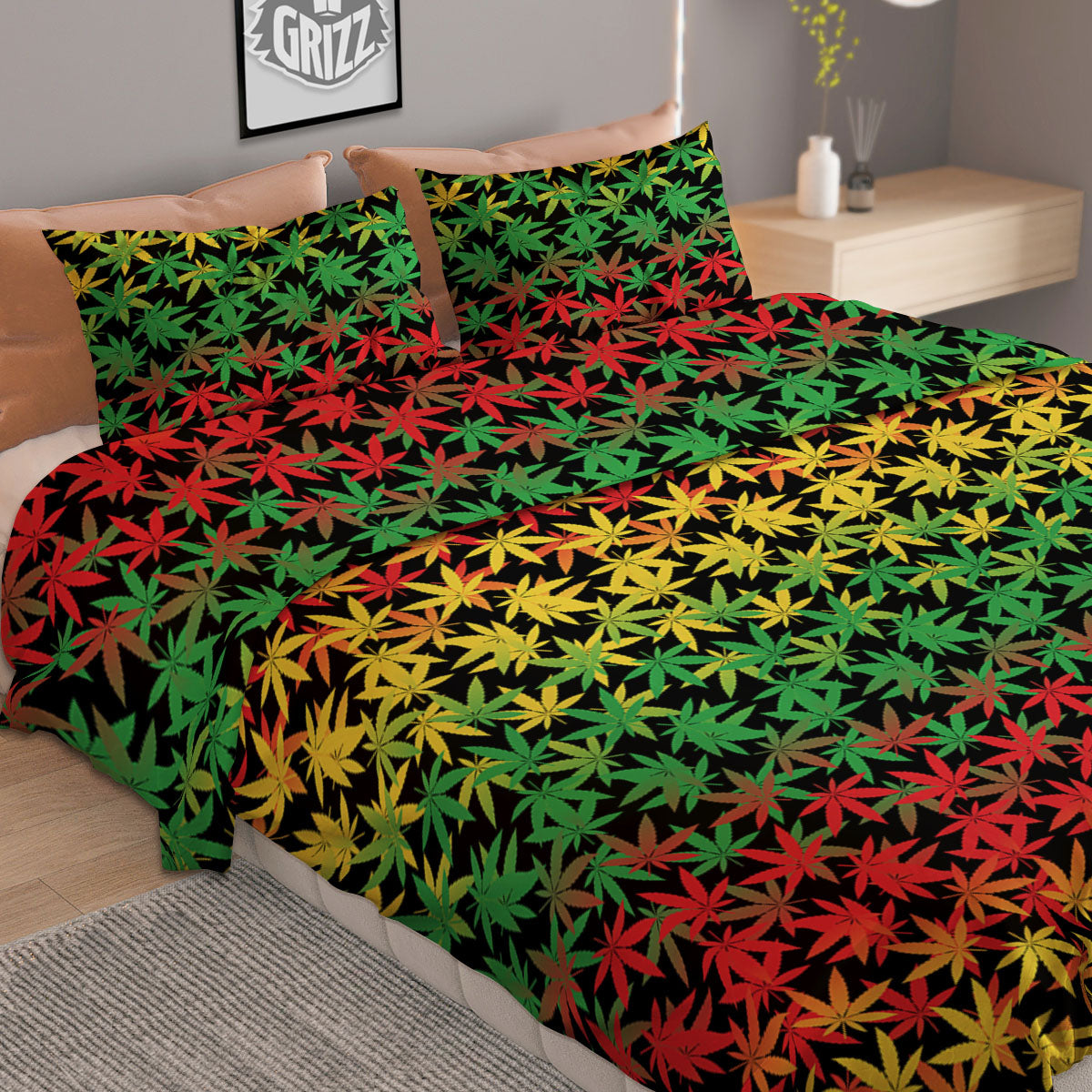 Reggae Hemp Leaves Print Pattern Duvet Cover Bedding Set-grizzshop