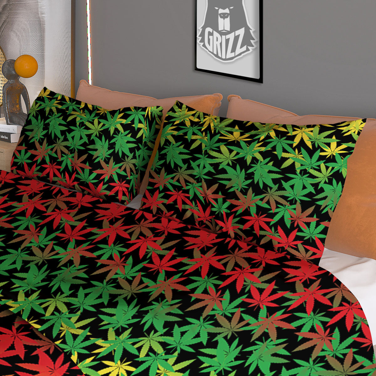 Reggae Hemp Leaves Print Pattern Duvet Cover Bedding Set-grizzshop
