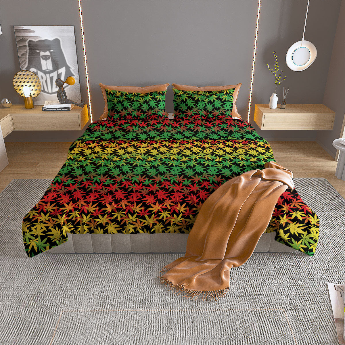 Reggae Hemp Leaves Print Pattern Duvet Cover Bedding Set-grizzshop
