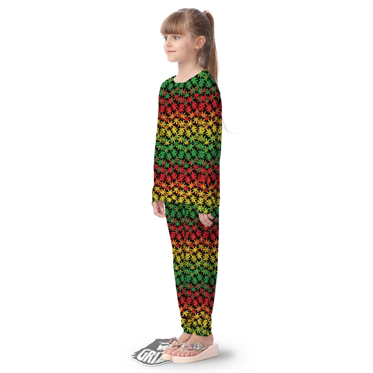 Reggae Hemp Leaves Print Pattern Kid's Pajamas-grizzshop