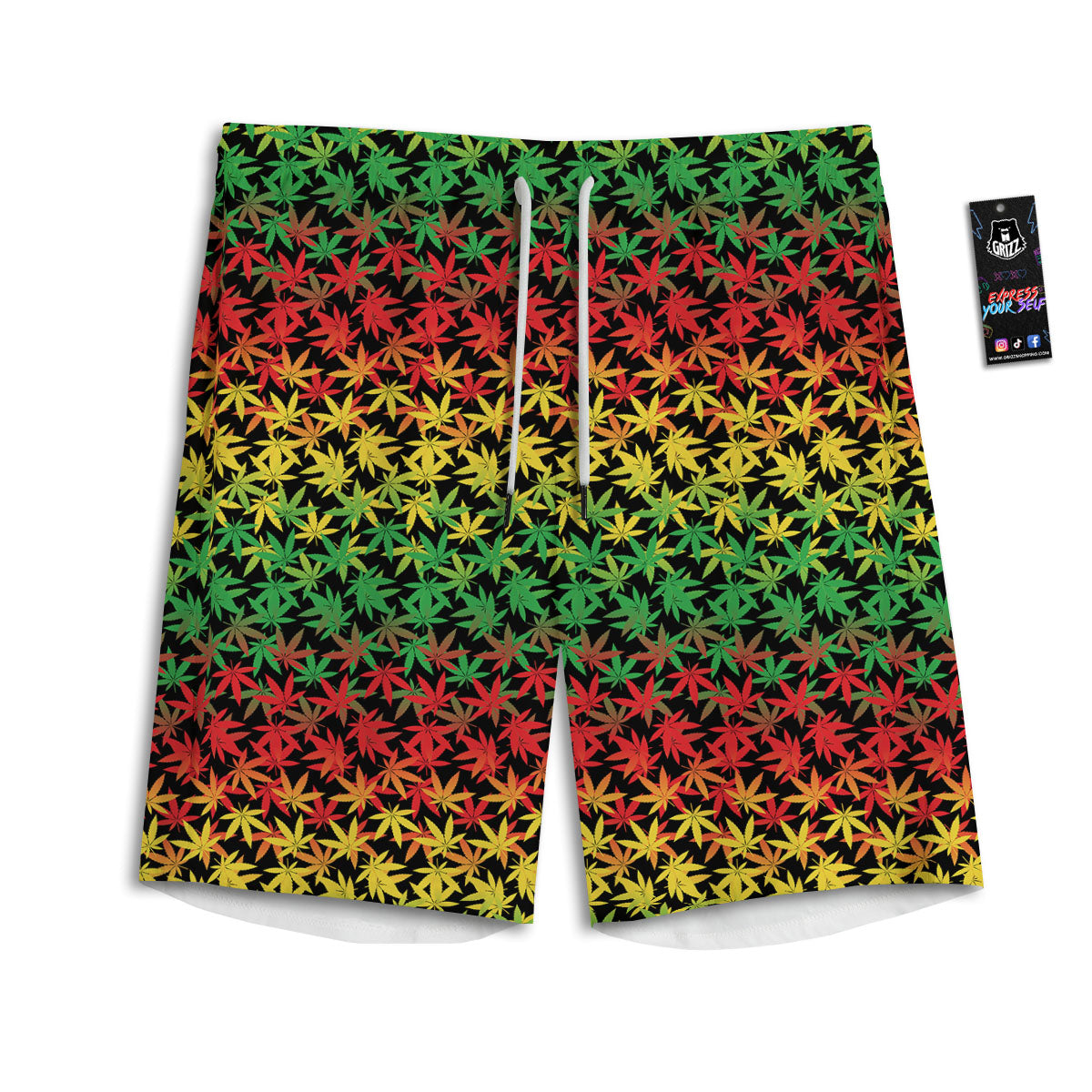 Reggae Hemp Leaves Print Pattern Men's Athletic Shorts-grizzshop