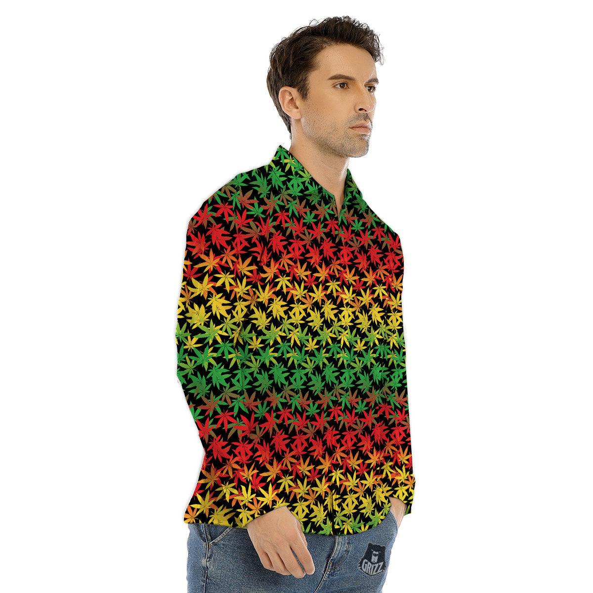 Reggae Hemp Leaves Print Pattern Men's Dress Shirts-grizzshop