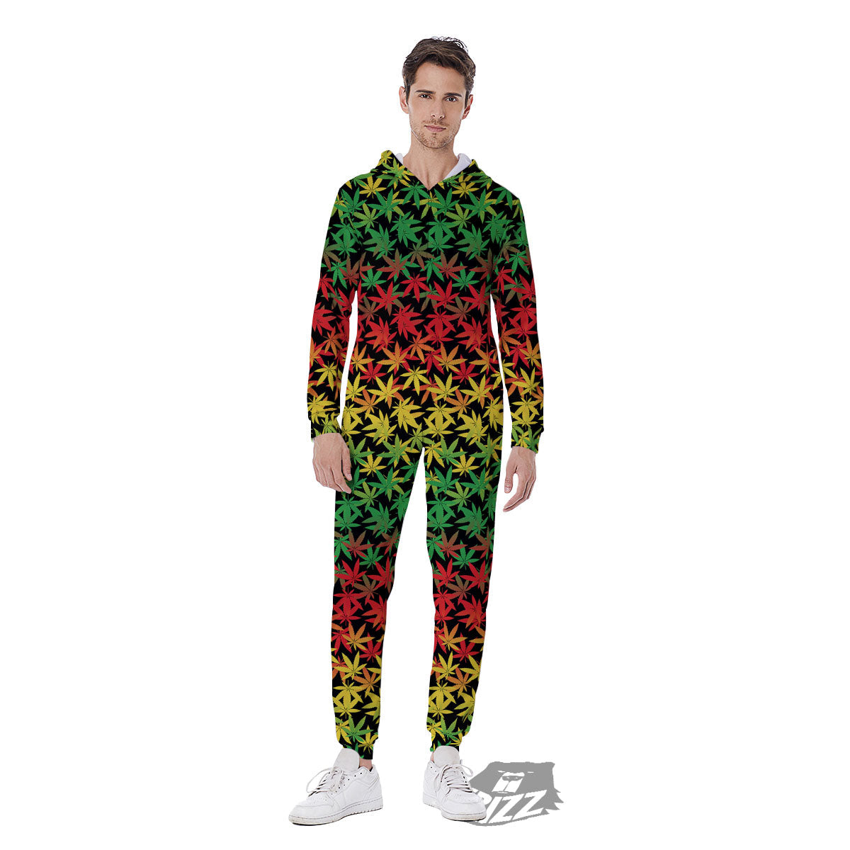 Reggae Hemp Leaves Print Pattern Men's Jumpsuit-grizzshop