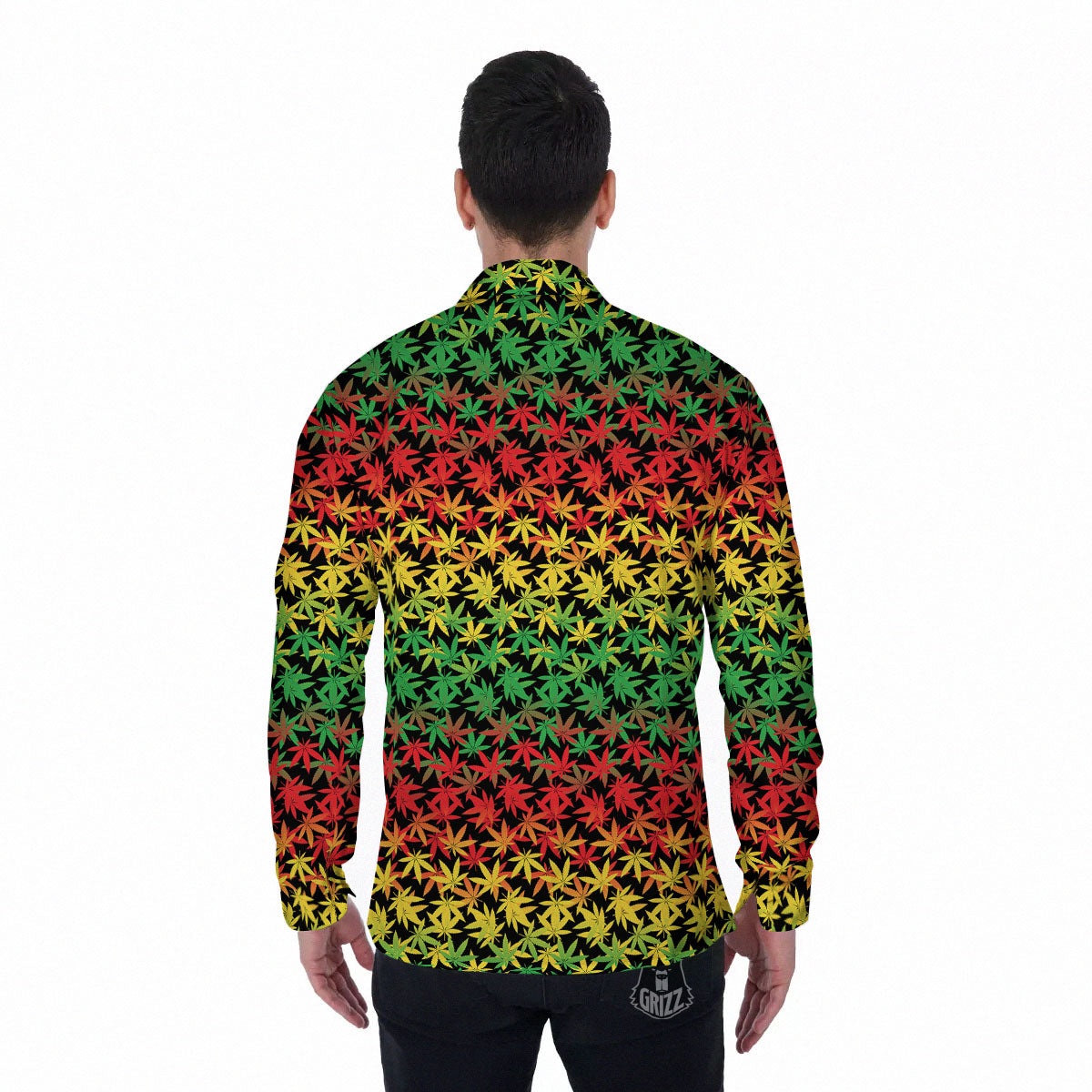 Reggae Hemp Leaves Print Pattern Men's Long Sleeve Shirts-grizzshop