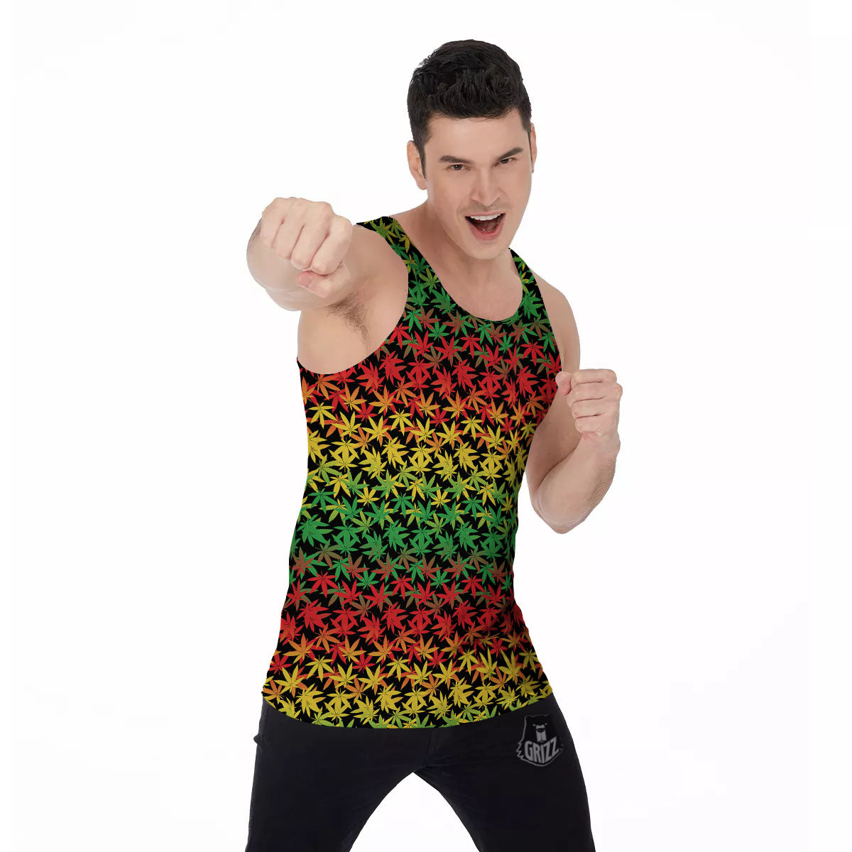 Reggae Hemp Leaves Print Pattern Men's Tank Top-grizzshop