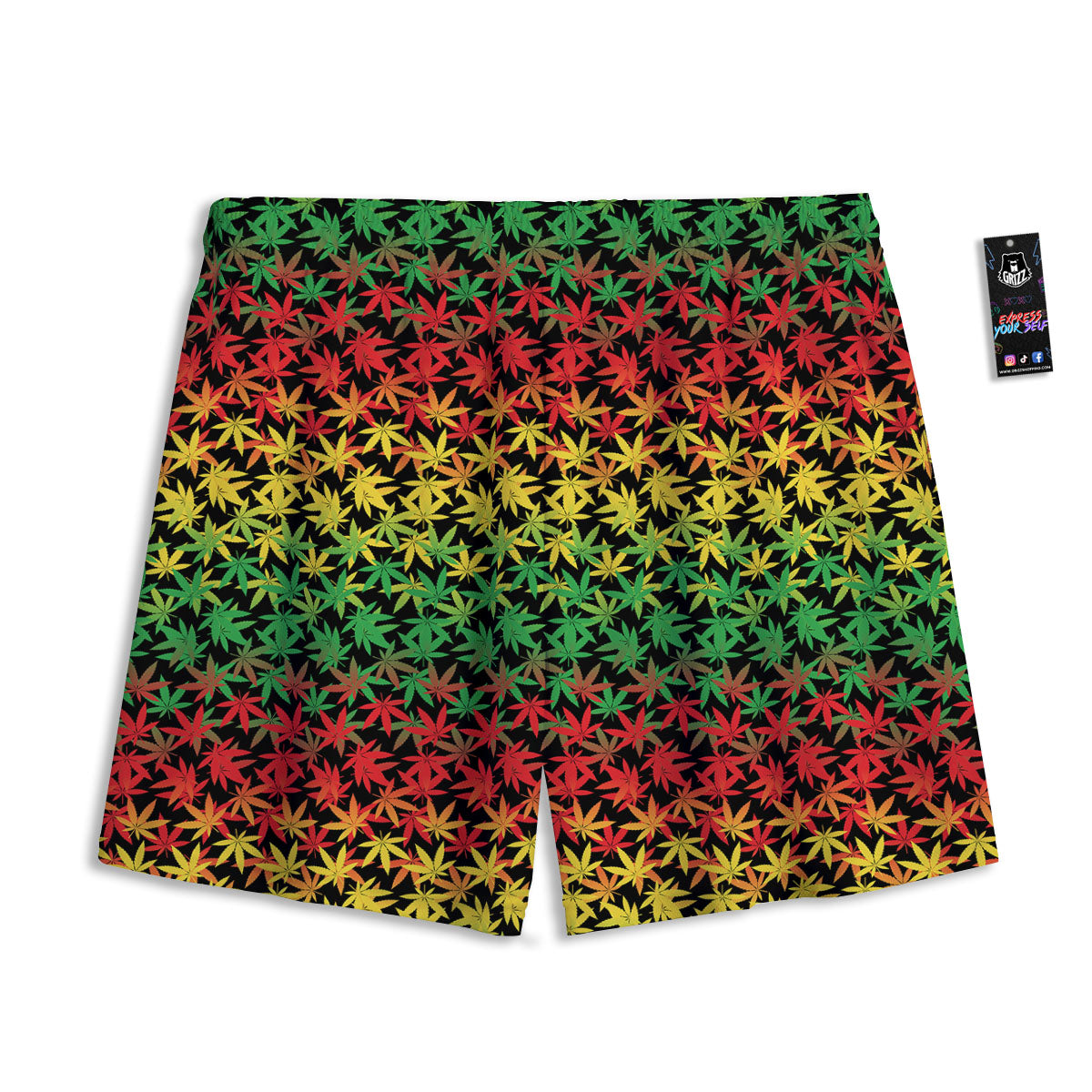 Reggae Hemp Leaves Print Pattern Mesh Shorts-grizzshop