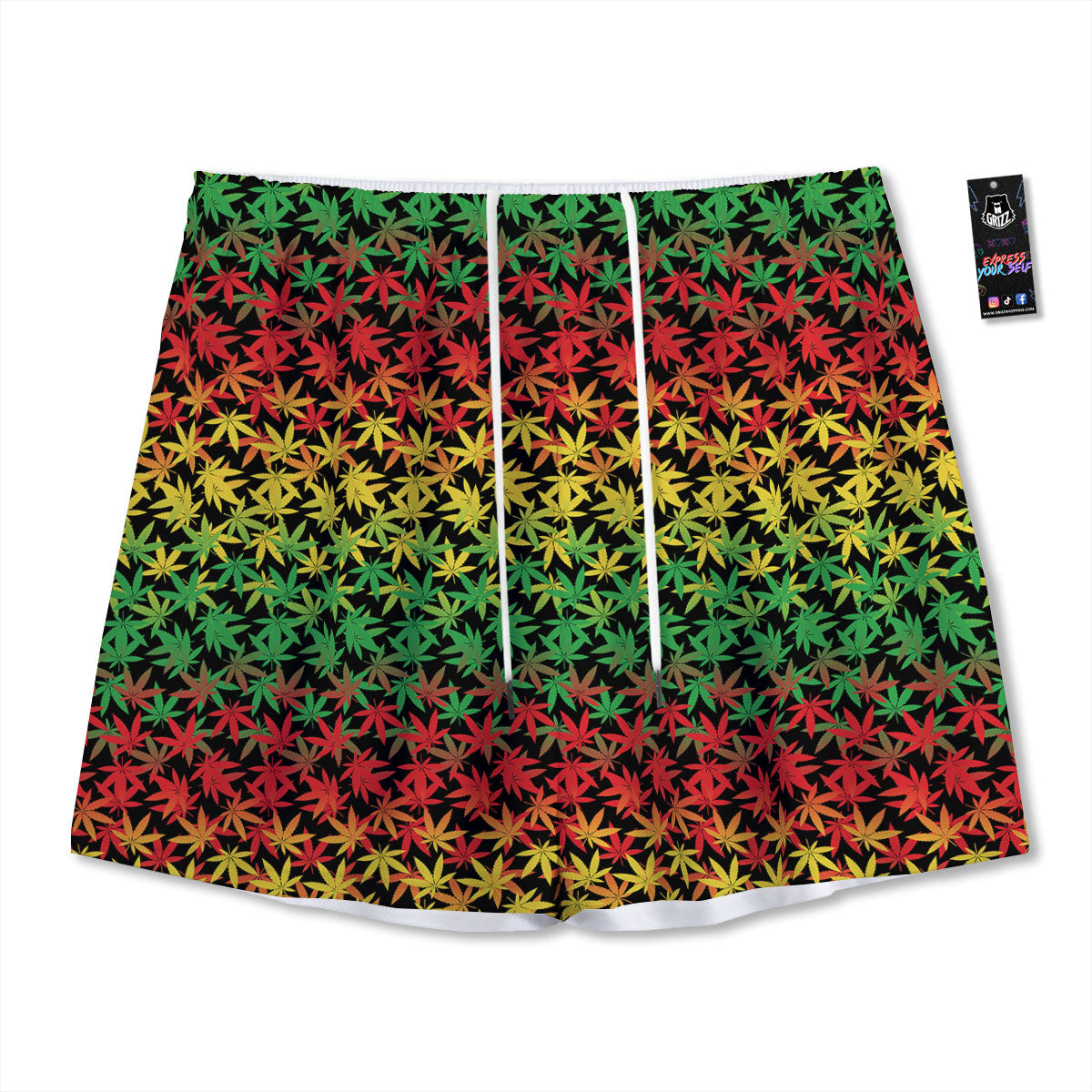 Reggae Hemp Leaves Print Pattern Mesh Shorts-grizzshop