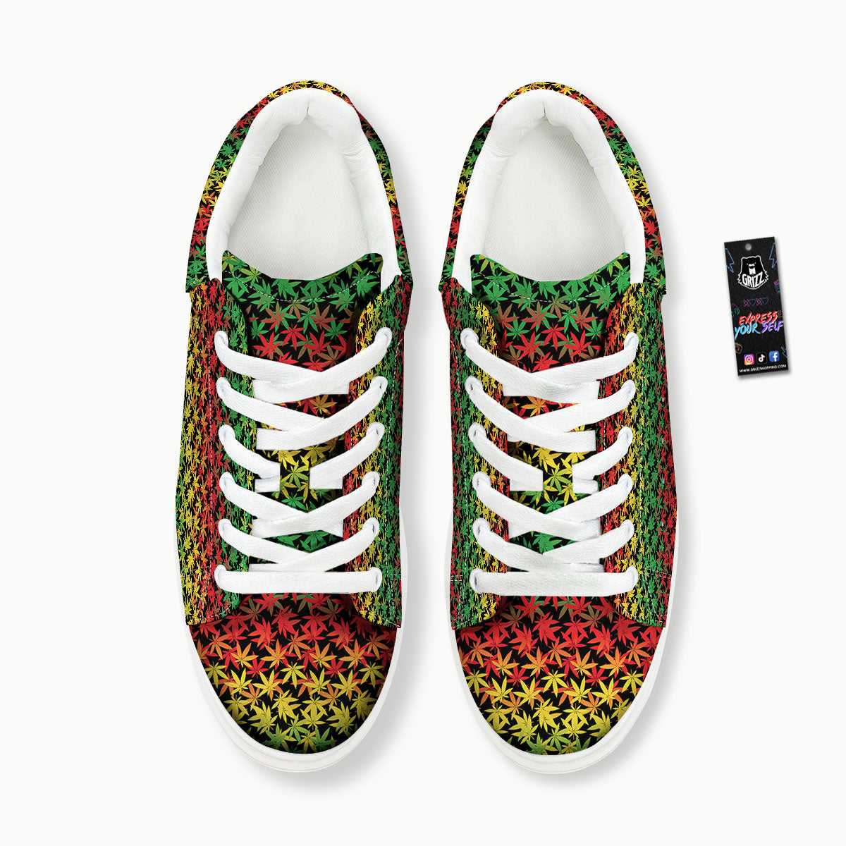 Reggae Hemp Leaves Print Pattern Platform Shoes-grizzshop
