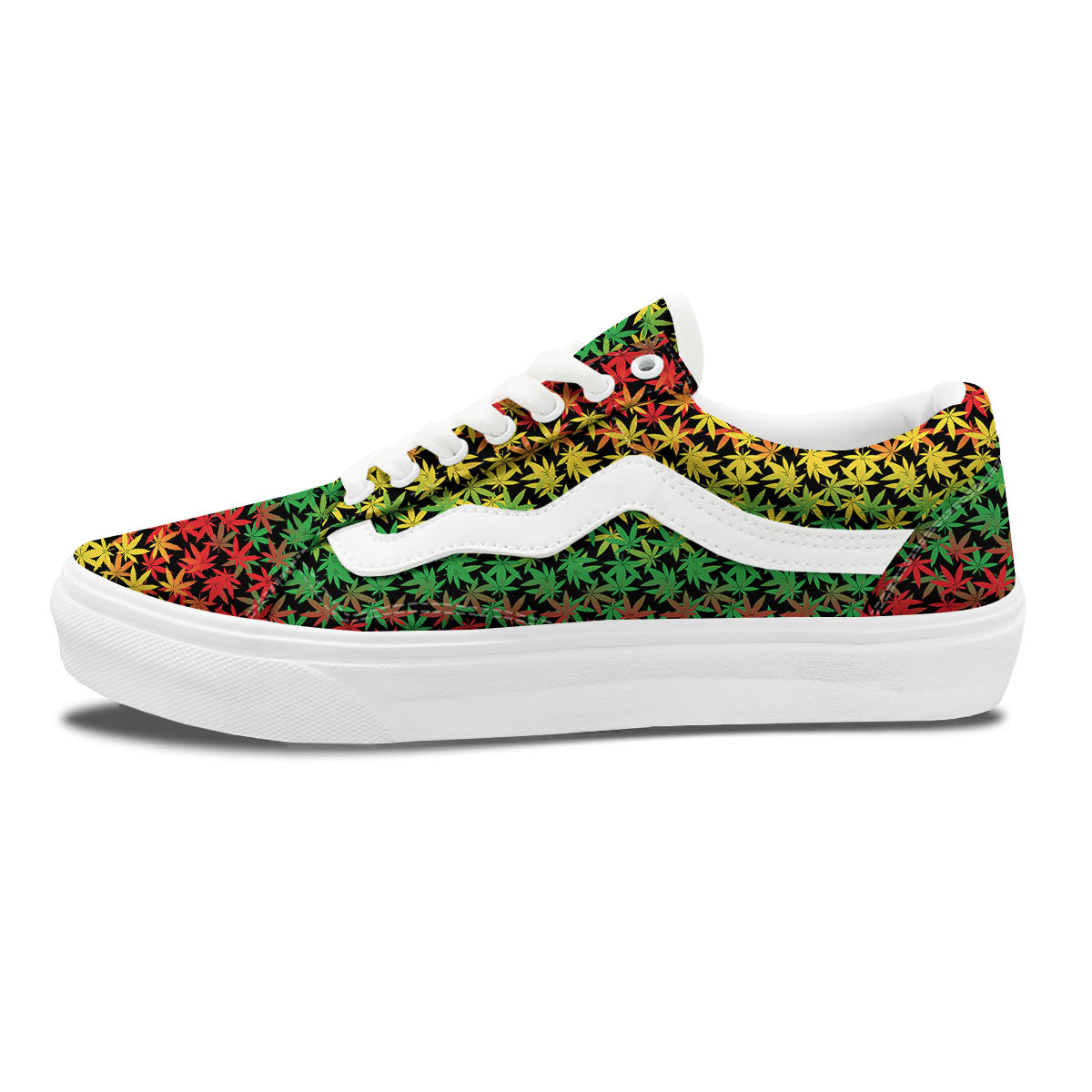 Reggae Hemp Leaves Print Pattern Skate Shoes-grizzshop
