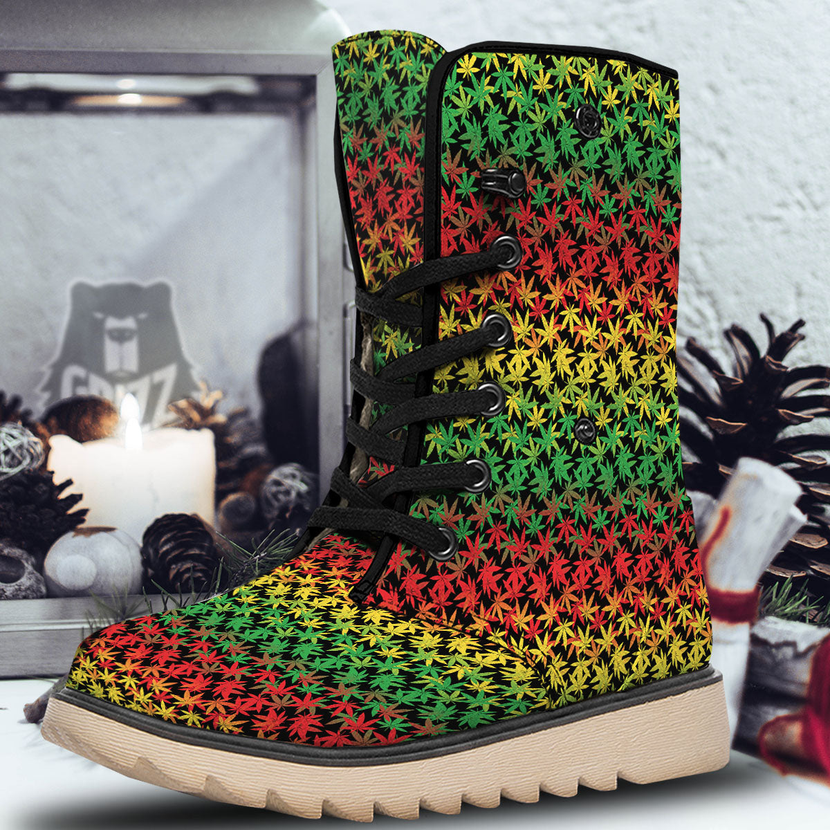 Reggae Hemp Leaves Print Pattern Snow Boots-grizzshop