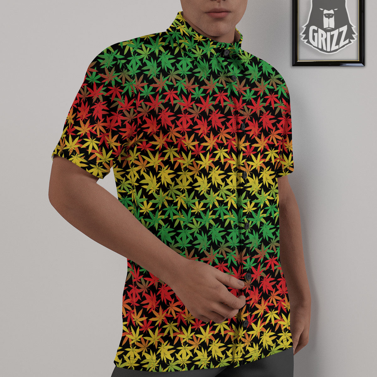 Reggae Hemp Leaves Print Pattern Untucked Shirts-grizzshop