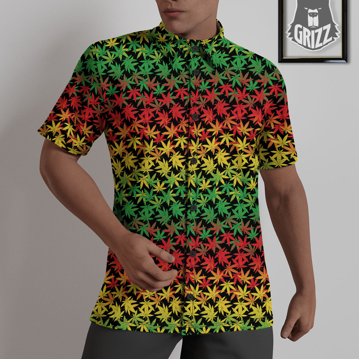 Reggae Hemp Leaves Print Pattern Untucked Shirts-grizzshop