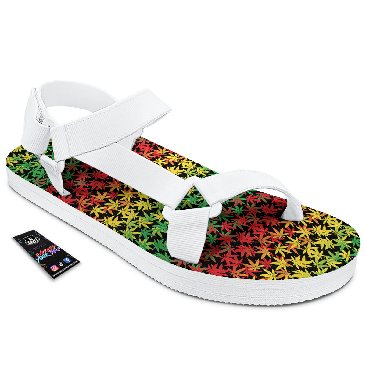 Reggae Hemp Leaves Print Pattern White Open Toe Sandals-grizzshop