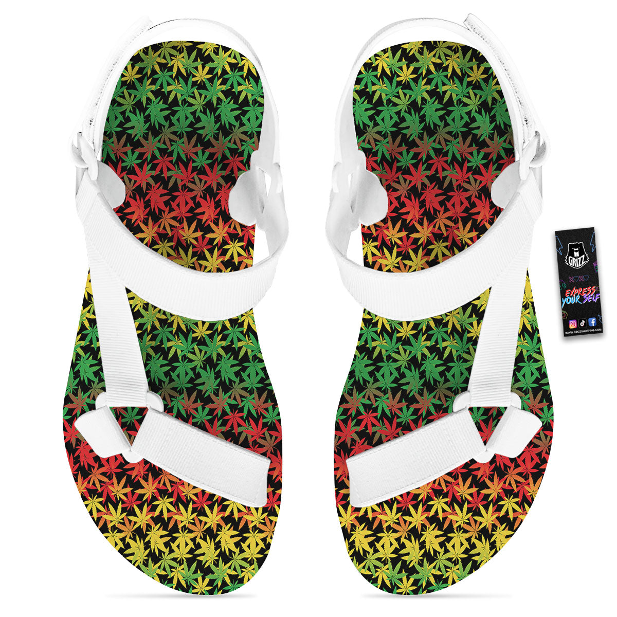 Reggae Hemp Leaves Print Pattern White Open Toe Sandals-grizzshop