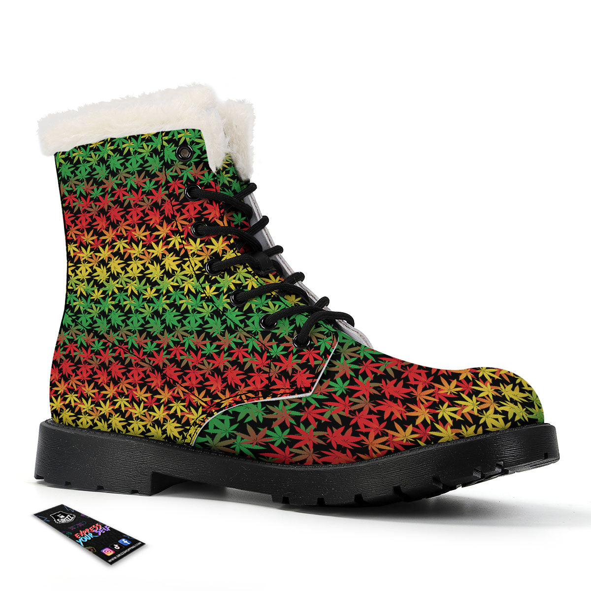 Reggae Hemp Leaves Print Pattern Winter Boots-grizzshop