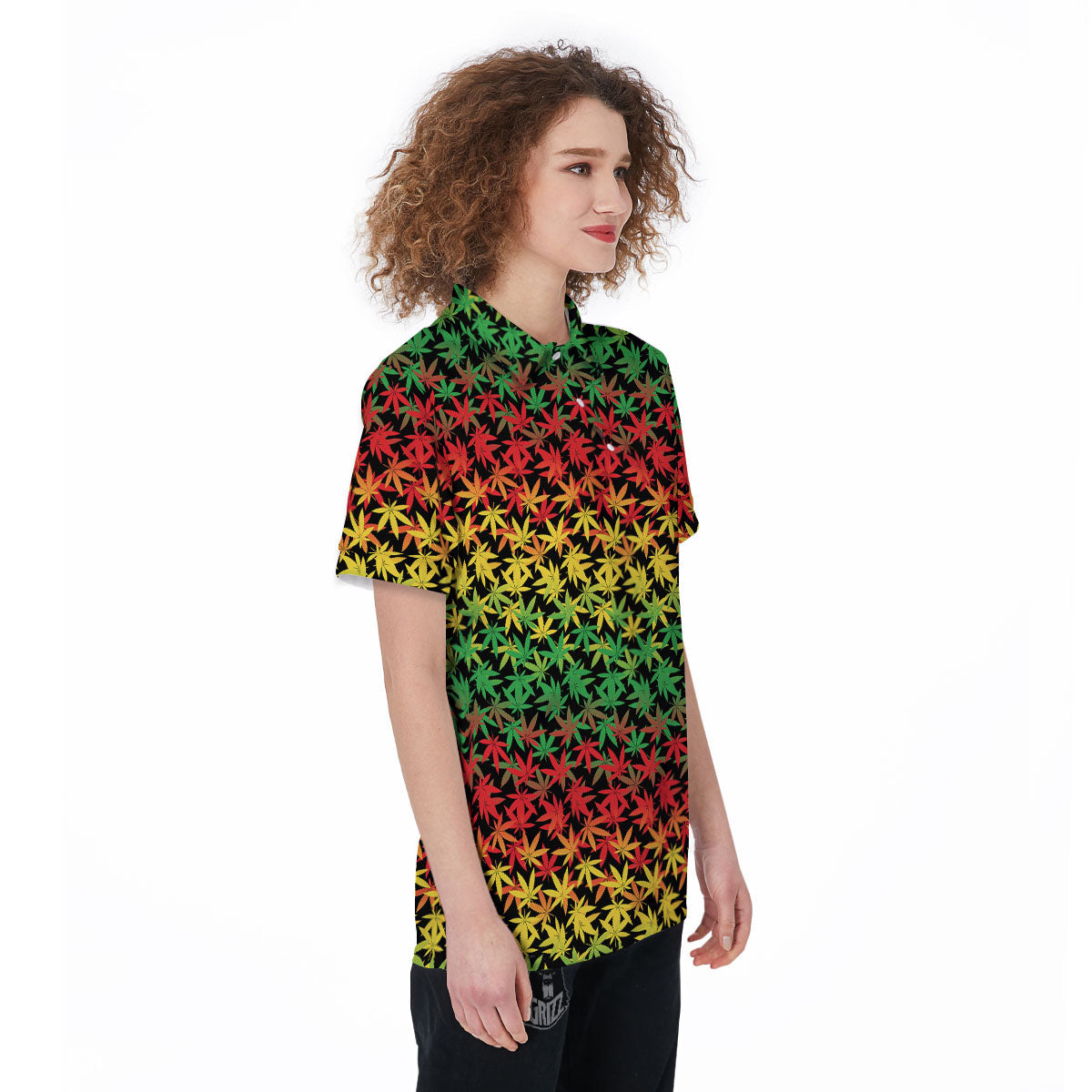 Reggae Hemp Leaves Print Pattern Women's Golf Shirts-grizzshop