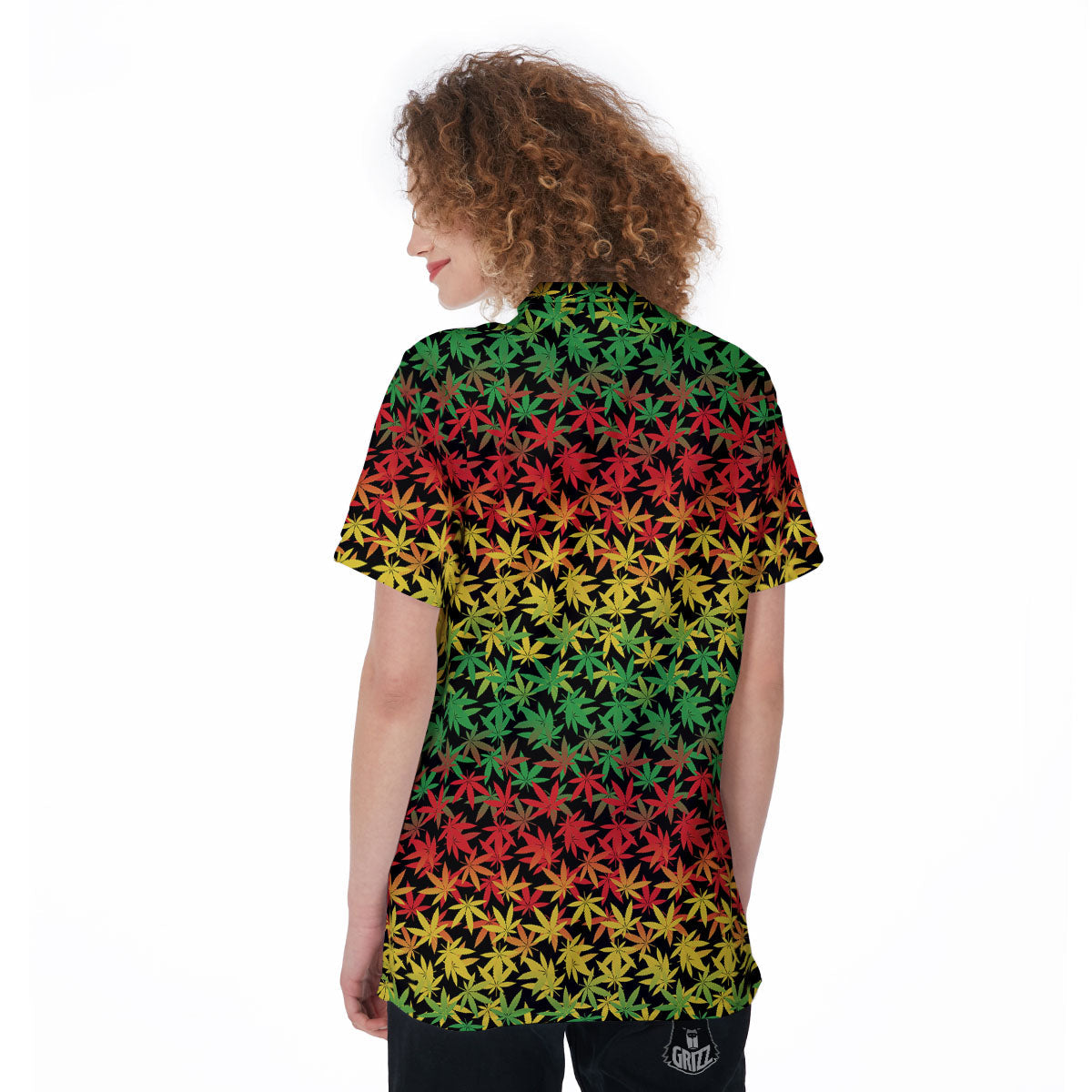 Reggae Hemp Leaves Print Pattern Women's Golf Shirts-grizzshop