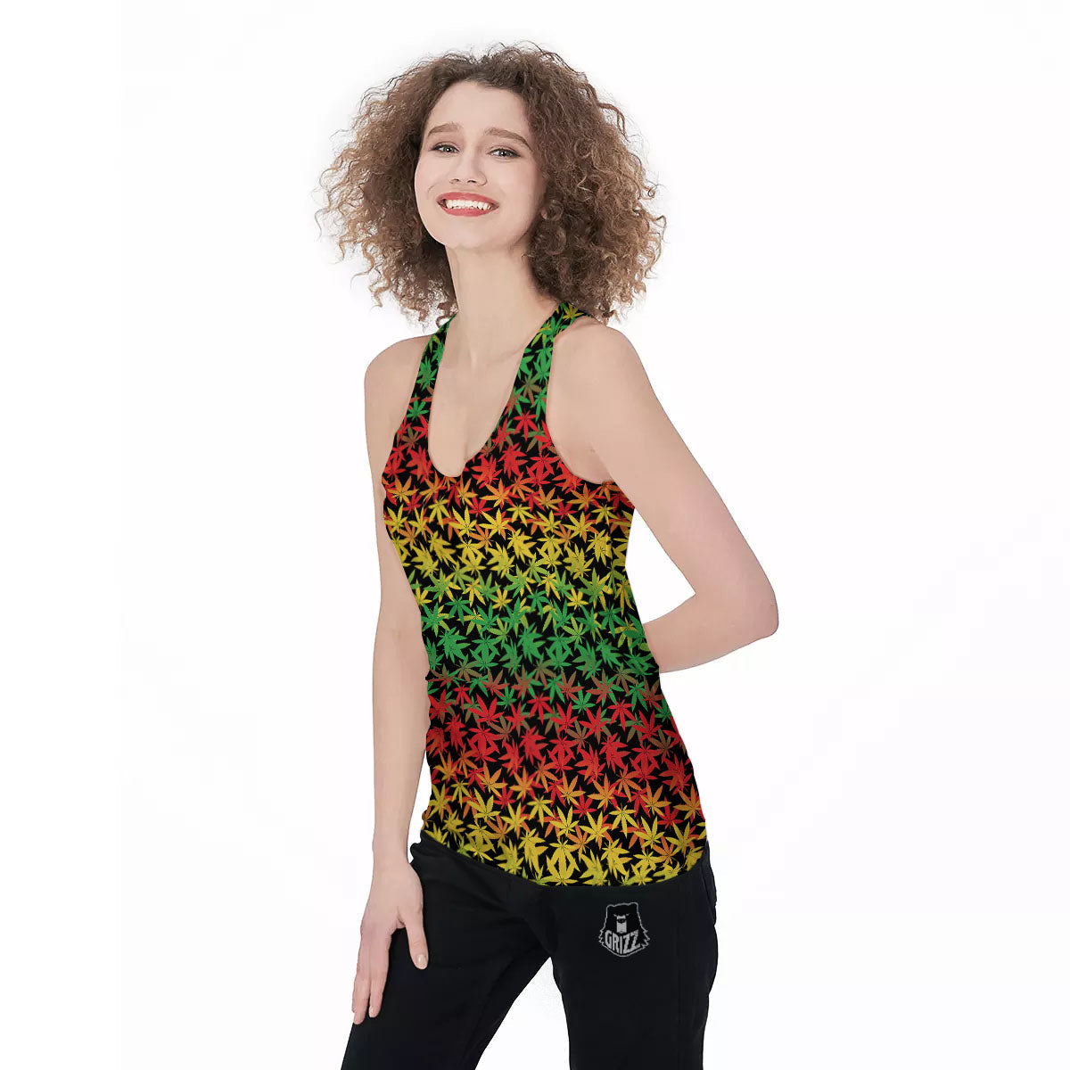 Reggae Hemp Leaves Print Pattern Women's Racerback Tank Top-grizzshop