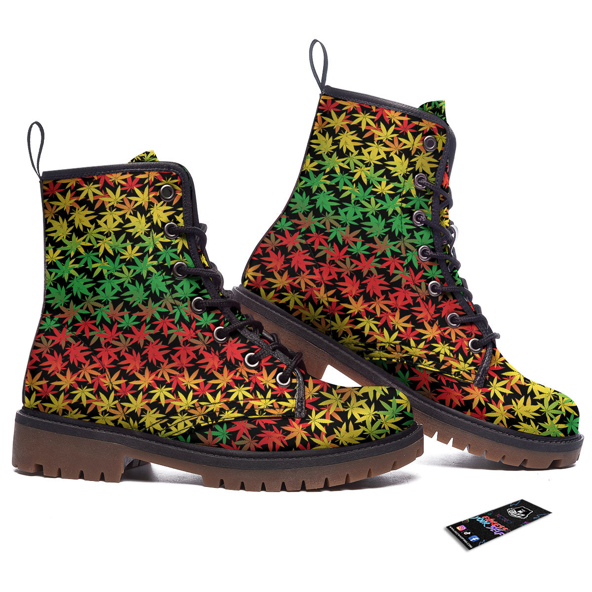 Reggae Hemp Leaves Print Pattern Work Boots-grizzshop