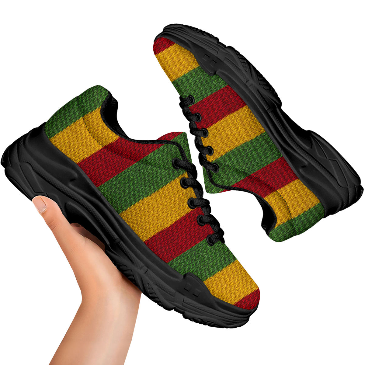 Reggae Knitted Print Pattern Black Chunky Shoes-grizzshop