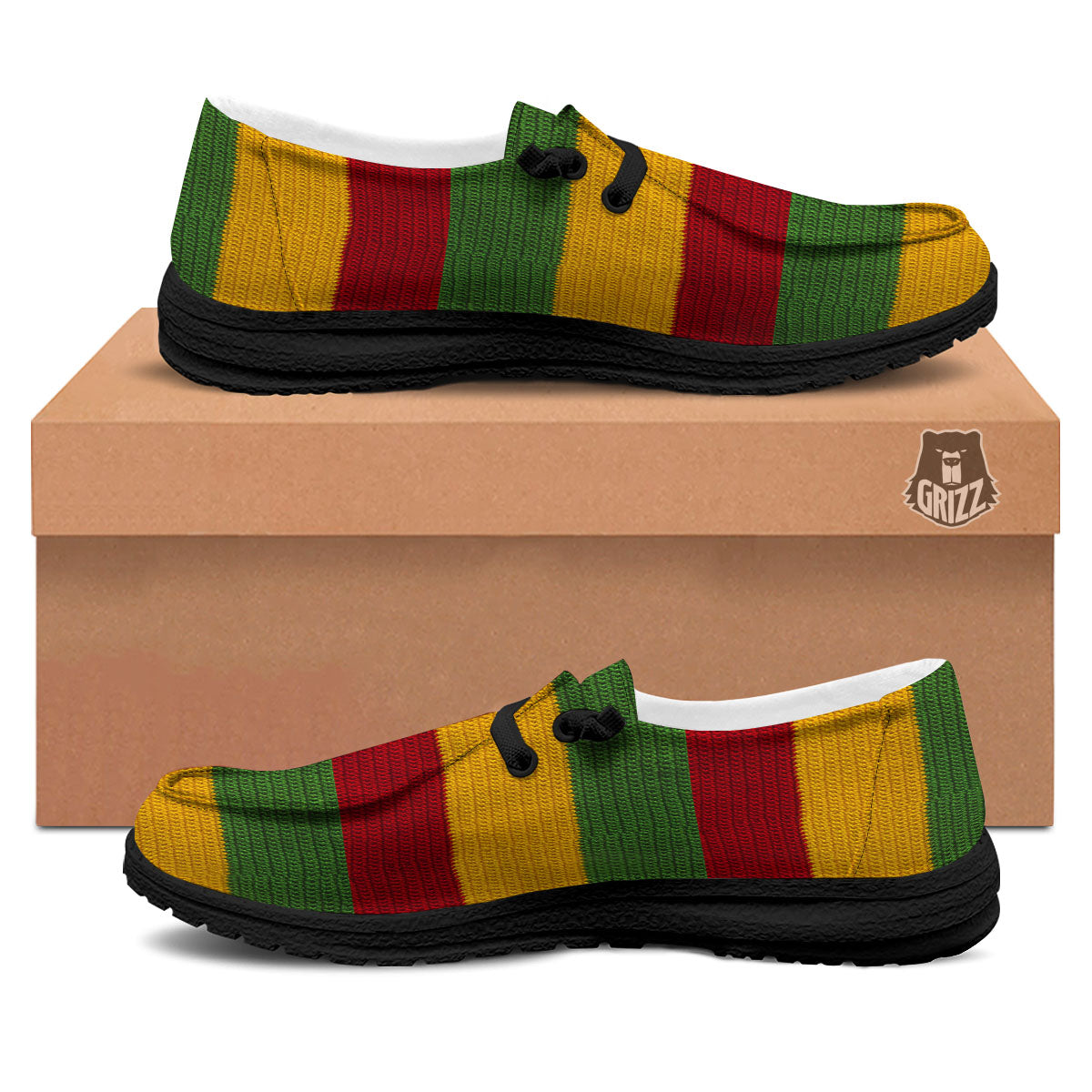 Reggae Knitted Print Pattern Black Loafers-grizzshop