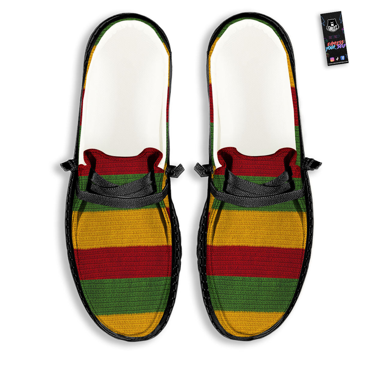 Reggae Knitted Print Pattern Black Loafers-grizzshop