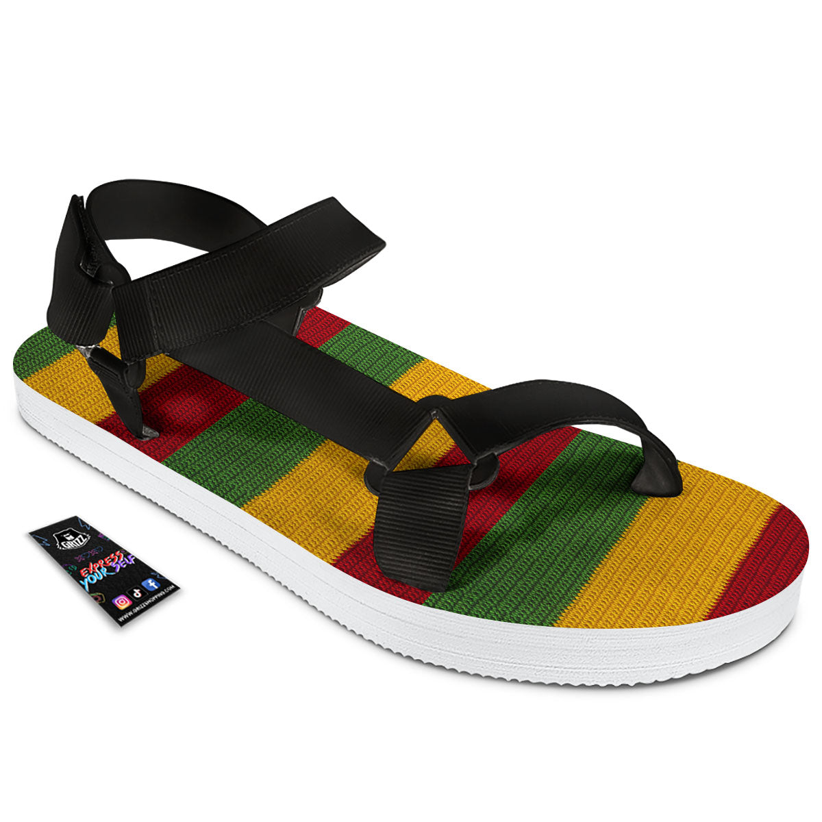 Reggae Knitted Print Pattern Black Open Toe Sandals-grizzshop