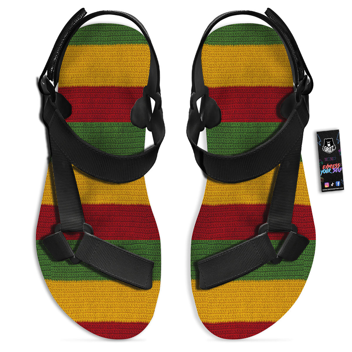 Reggae Knitted Print Pattern Black Open Toe Sandals-grizzshop