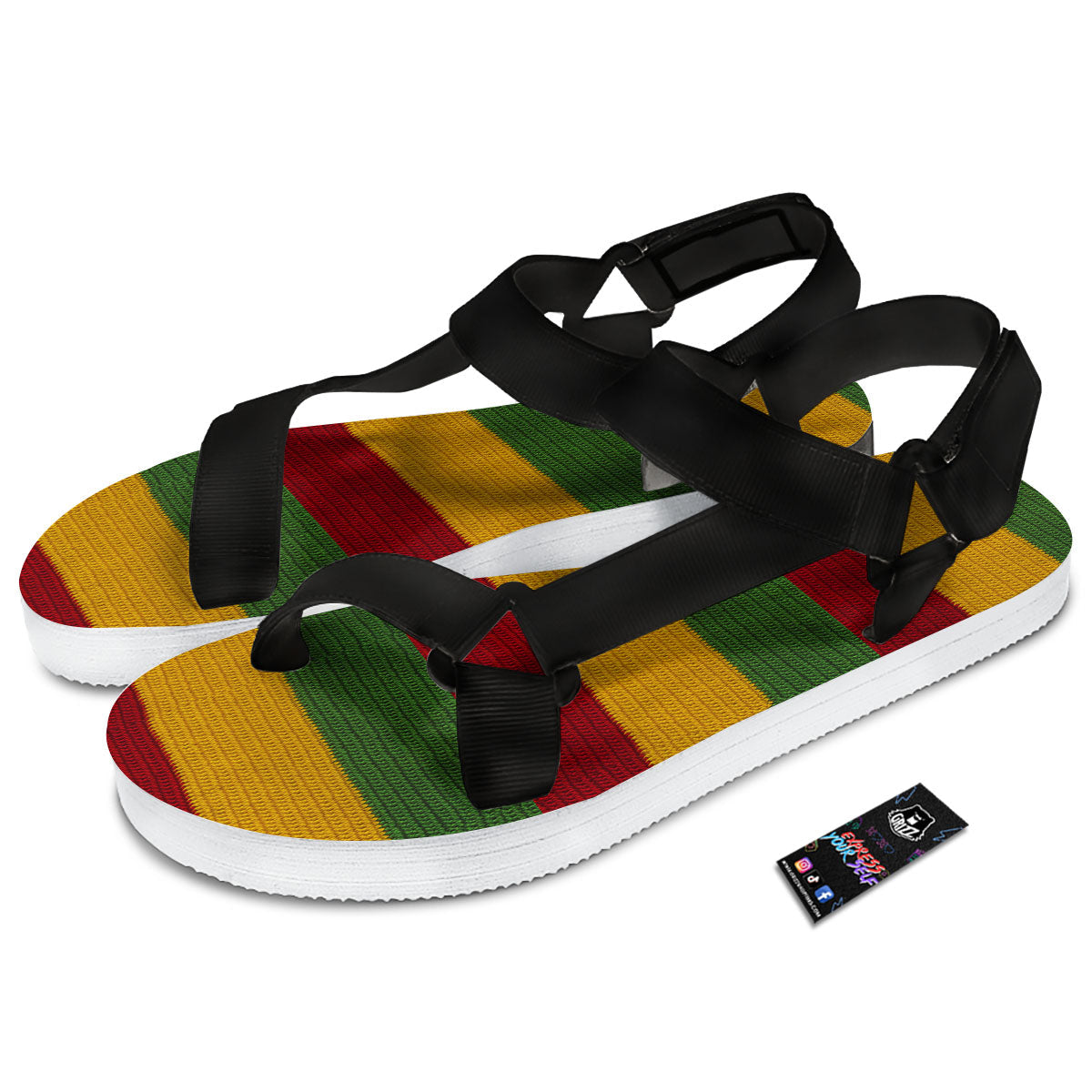 Reggae Knitted Print Pattern Black Open Toe Sandals-grizzshop