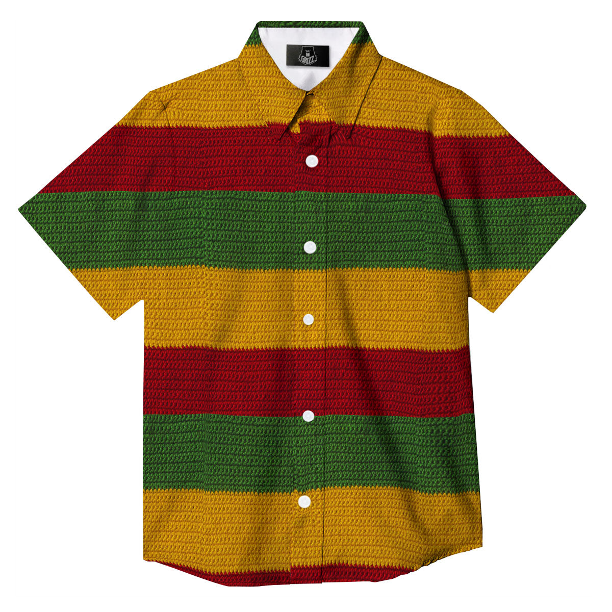 Reggae Knitted Print Pattern Button Up Shirt-grizzshop