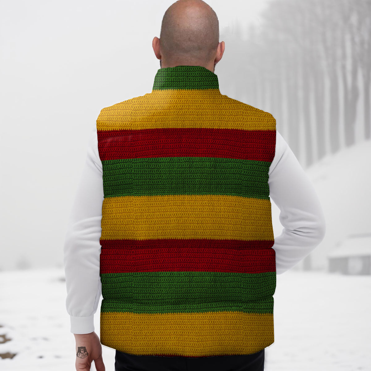Reggae Knitted Print Pattern Down Vest-grizzshop