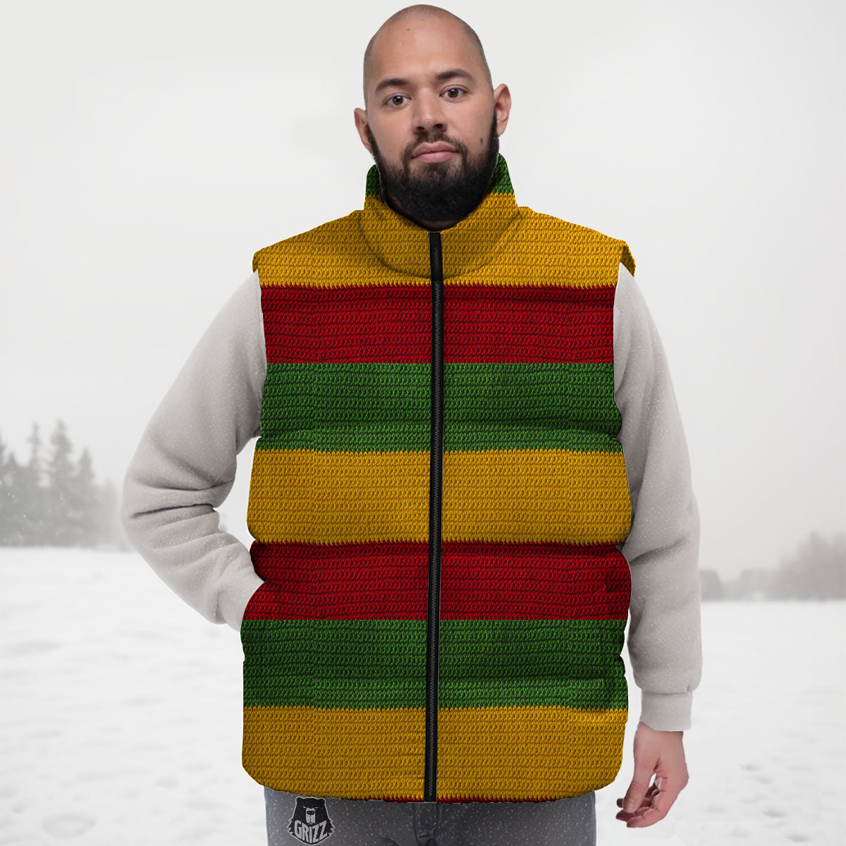 Reggae Knitted Print Pattern Down Vest-grizzshop