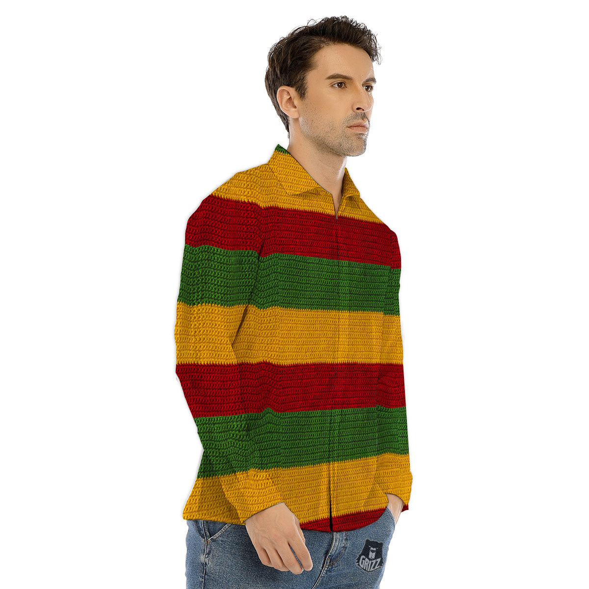 Reggae Knitted Print Pattern Men's Dress Shirts-grizzshop