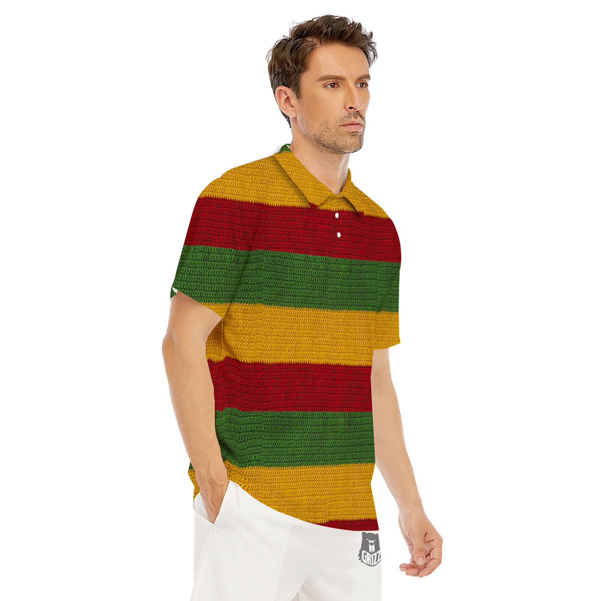 Reggae Knitted Print Pattern Men's Golf Shirts-grizzshop