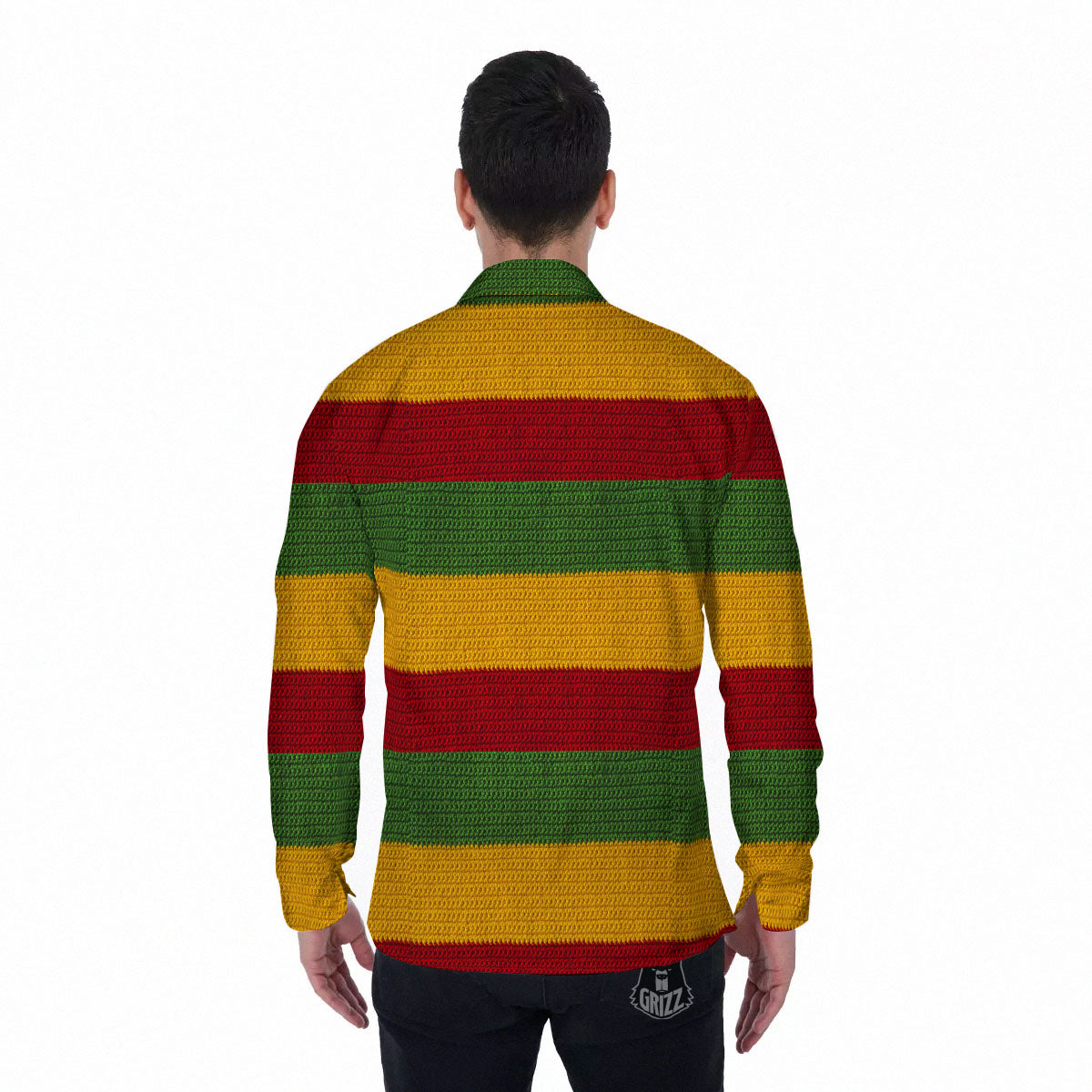 Reggae Knitted Print Pattern Men's Long Sleeve Shirts-grizzshop