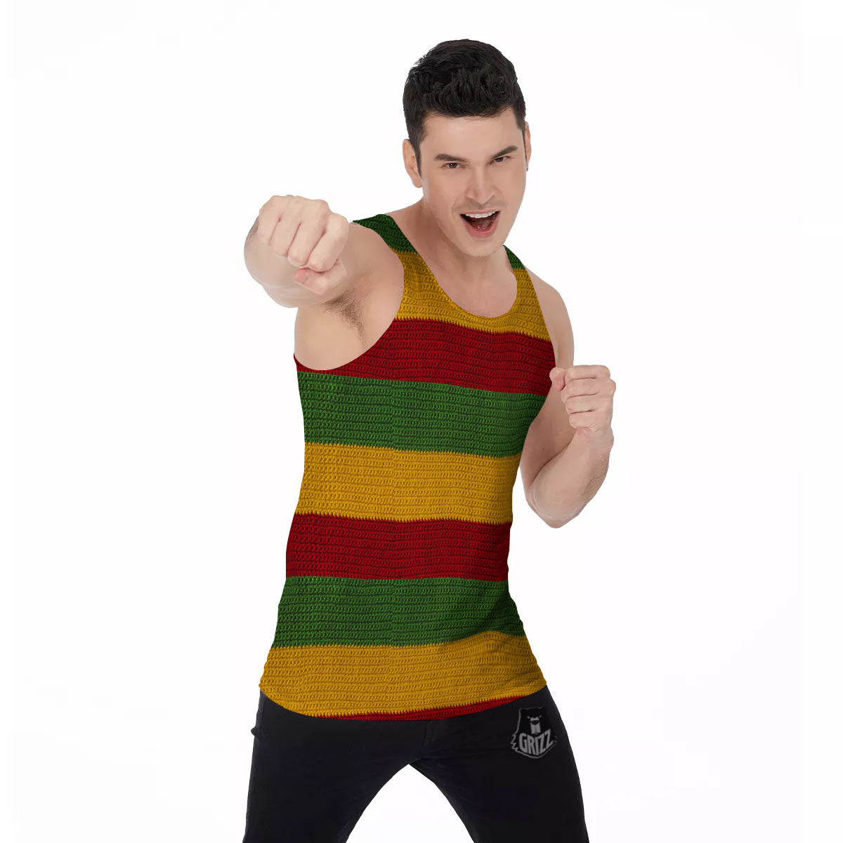 Reggae Knitted Print Pattern Men's Tank Top-grizzshop