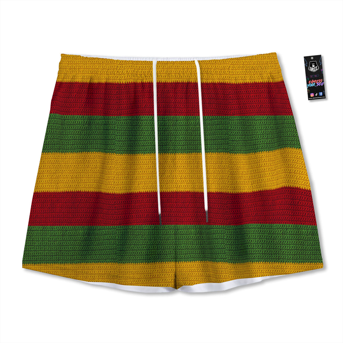 Reggae Knitted Print Pattern Mesh Shorts