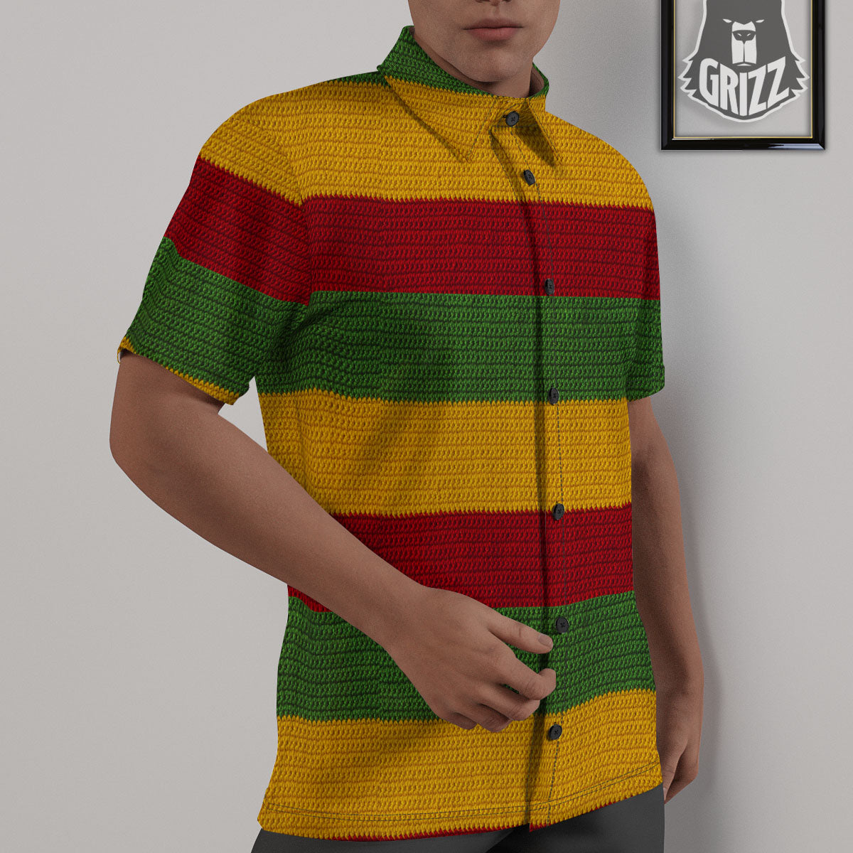 Reggae Knitted Print Pattern Untucked Shirts-grizzshop