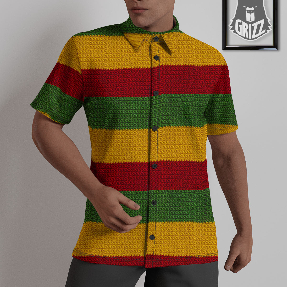 Reggae Knitted Print Pattern Untucked Shirts-grizzshop