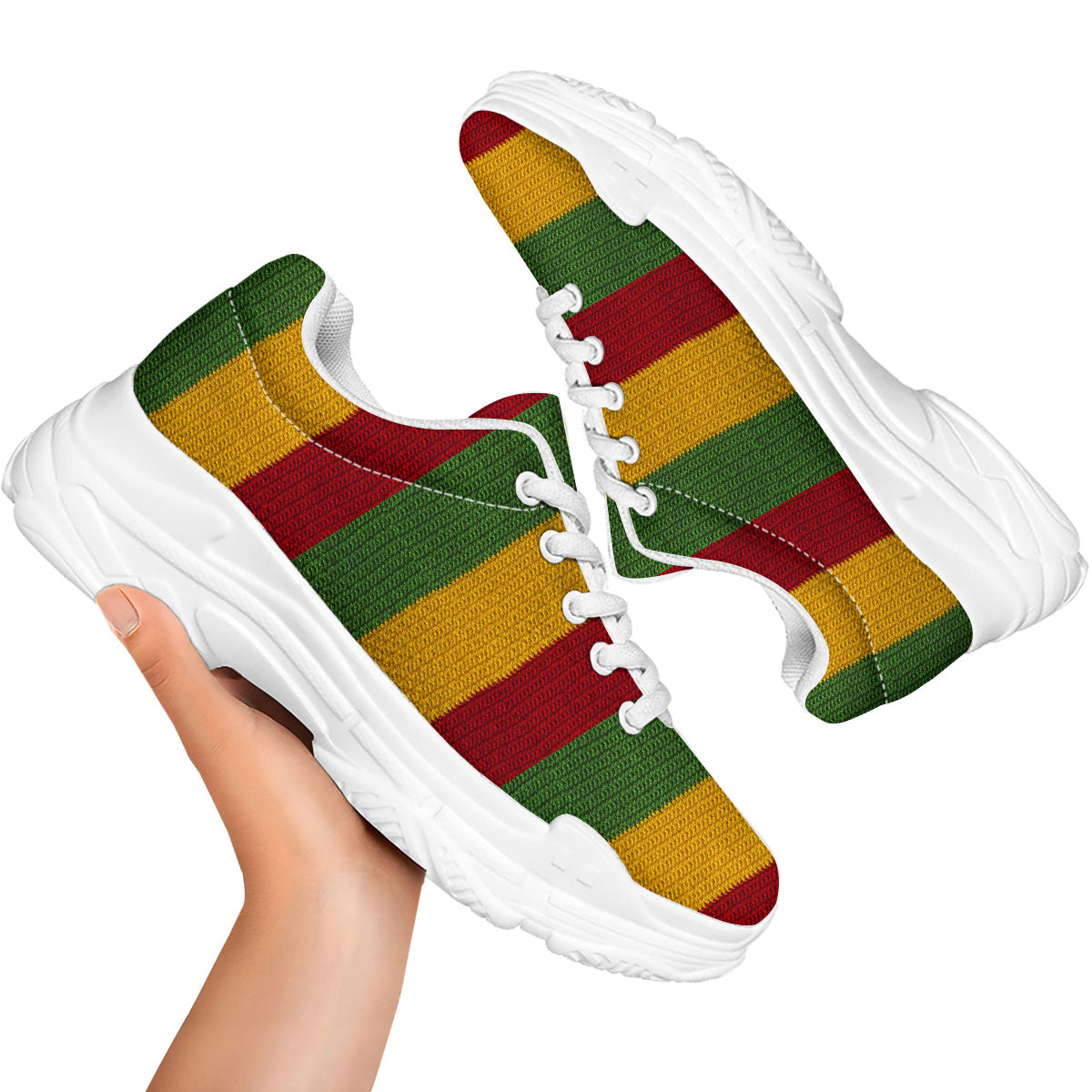 Reggae Knitted Print Pattern White Chunky Shoes-grizzshop