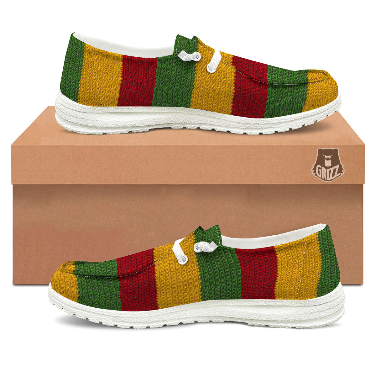 Reggae Knitted Print Pattern White Loafers-grizzshop
